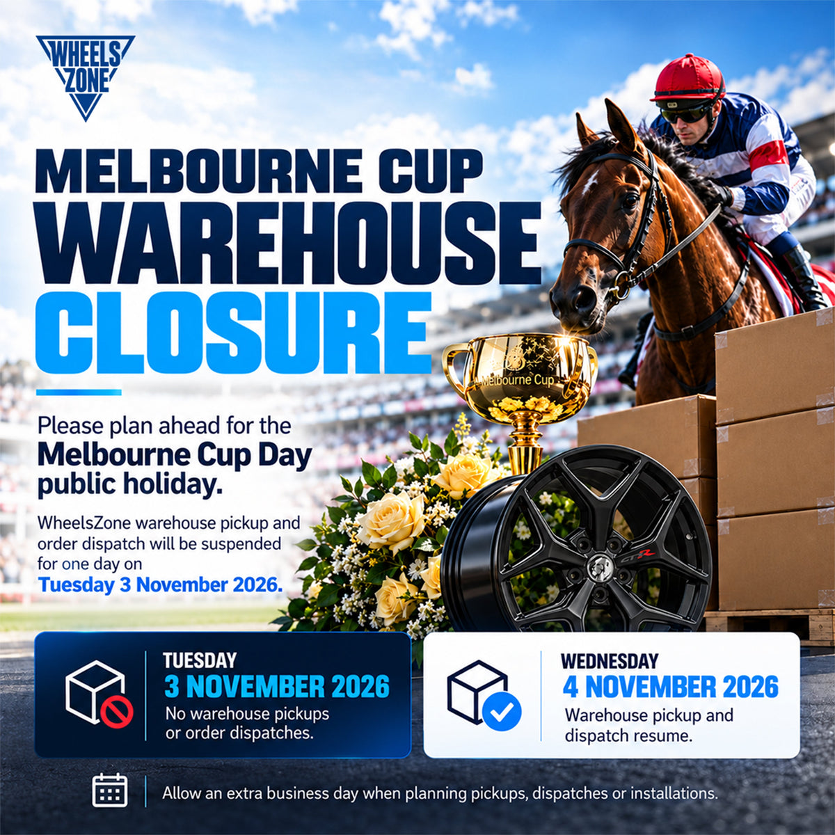 Melbourne Cup Day 2026: Shipping & Warehouse Pickup Notice