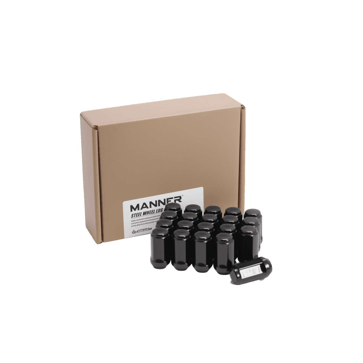 Acorn Lug Nuts 1/2", 19mm Hex, Steel, Black - 20 Pcs Pack